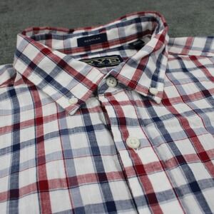 Hawker Rye Mens XL Regular Plaid Button Down Shirt Red White Blue Long Sleeve